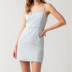 Ivy & Main green & white gingham bow embellished back cut out mini dress size XS